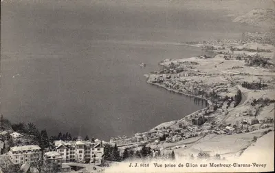 Vista tirada de Glion sobre Montreux-Clarens-Vevey — J.J. 8816 — Jullien frères, Fot. Editores, Genebra