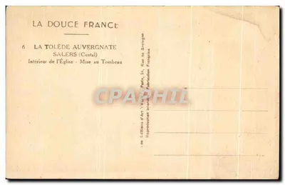 Salers (Cantal) — Interior da Igreja — Mise au Tombeau — Edições de Arte Y. Cattin, Paris — Verso
