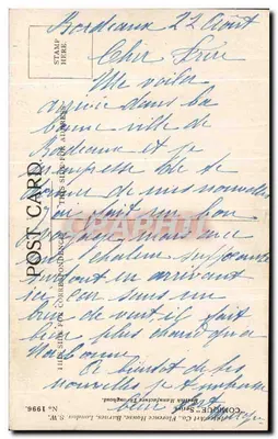 Criança e cachorro na neve — Donald McGill — N° 1996 — Verso