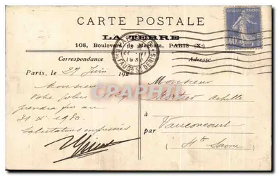 Côté Est de la Butte de Vauquercis — soldat dans un tranchée — éditeur LA TERRE, n° 108 Boulevard de Magenta, Paris — Verso