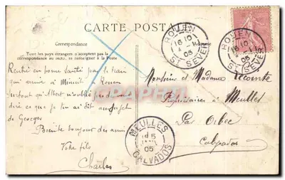 Tarjeta postal antigua La Normandía Rouen Plaza y Escaleras del Palacio de Justicia — Reverso