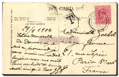 Stara pocztówka Zamek Dover z Parku Connaught — Rewers