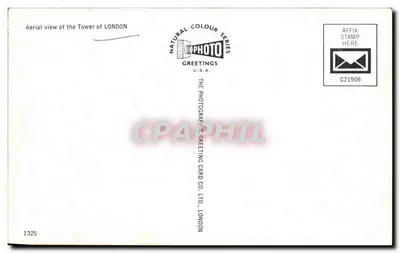 O Tower of London — vista aérea — The Photographic Greeting Card Co. Ltd., Londres, n° 1325 — Verso