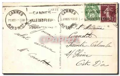 CANNES - Hotele i nowe ogrody — L. GILLETTA et Cie, n°423 — Rewers