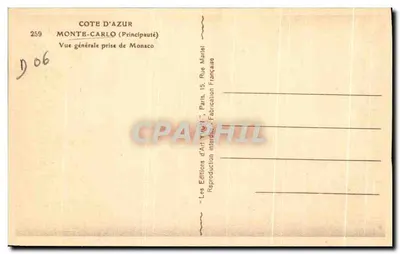 Ogólny widok Monako — Costa Blanca — Wydawnictwo Art Yvon, Paryż — Rewers