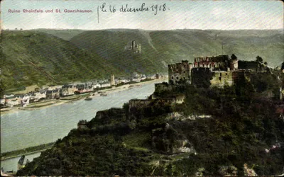 Ruiné Rheinfels und St. Goarshausen — vista do Reno e dos castelos — editor A. 08206