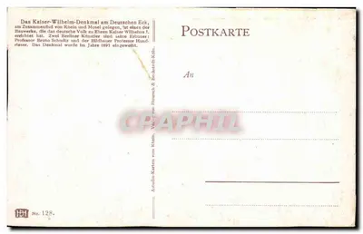 Koblenz. Deutsches Eck — Monumento do Kaiser Wilhelm I — editor Astudin-Karten, n° 128 — Verso