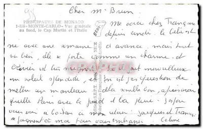Monaco — Vue générale au fond, le Cap Martin et l'Italie — Éditions Françaises - NICE — Verso