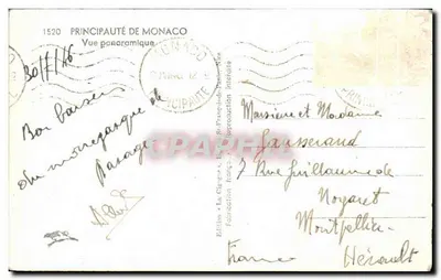 Widok panoramiczny Monako — Księstwo Monako — Wydawnictwo La Cigogne, nr 1520 — Rewers