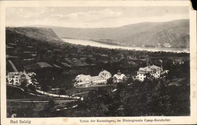 Bad Salzig — Instalações termais totais, no fundo Camp-Bornhofen — editor não visível
