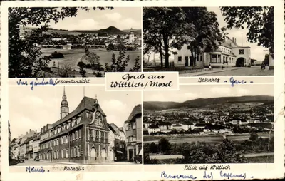 Wittlich/Mosel — Vista geral, Estação Ferroviária, Prefeitura, Panorama — Ansichtskartenfabrik Schöning & Co., Lübeck