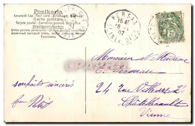 Bom e feliz Ano — violetas, pomba e trevo — editor não identificado — Verso