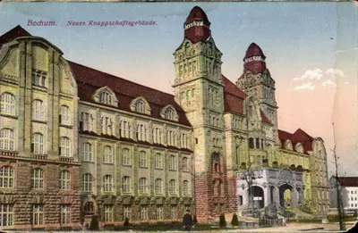 Bilhete postal antigo Edifício Novo da Seguridade de Bochum