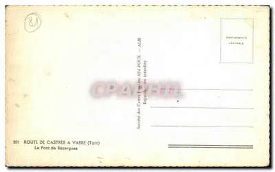 Ponte de Bézergues — Estrada de Castres a Vabre (Tarn) — Sociedade das Cartas Postais APA-POUX — Verso