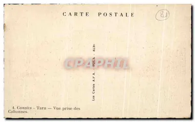 Cordes-sur-Tarn — Vista tirada das Cabannes — Les Cartes A.P.A. - POUX — Verso