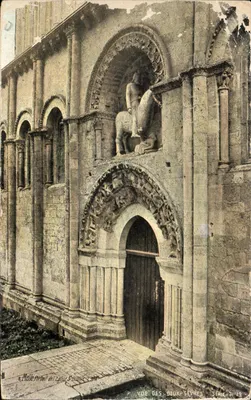 Bilhete postal antigo Vista dos Deux Sevres Melle Portal da Igreja de São Hilaire