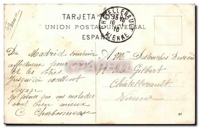 Madryt — Plaza de Isabel II — figura centralna i budynki — wydawca nieznany, numer serii nie widoczny — Rewers