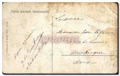 Bilhete postal antigo Pirâmide e Esfinge Egito — Verso