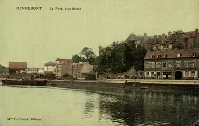 Bilhete postal antigo Hennebont O Porto Riva Direita (carta em tecido)