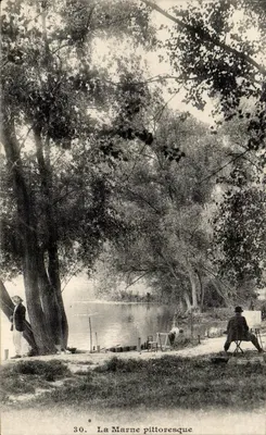 मार्ने के चित्रित दृश्य — झील के चारों ओर पेड़ों के साथ — अज्ञात प्रकाशक, संख्या 30