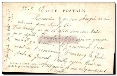 Rocamadour (Lot) — vue de la porte du Figuier — éditeur impr. à Rocamadour — Verso