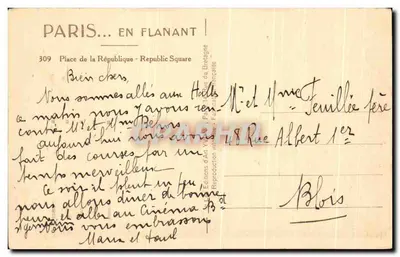 Place de la République — Paris — Éditions d'Art Française n°309 — Verso