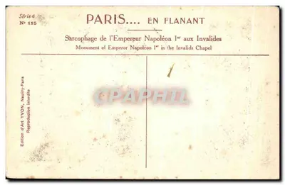 Sarcophag Napoléona I w Invalides — Wydawnictwo Sztuki YVON, seria 6 nr 115 — Rewers