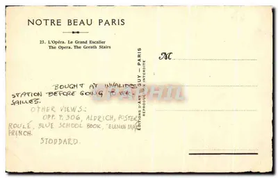Operia. Duży schodów — seria 'Notre Beau Paris' — Wydawnictwo Art Guy, Paryż — Rewers