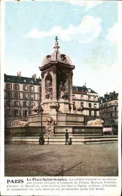 Paris - La Place Saint-Sulpice — Fontaine des grands évêques et orateurs de France, avec statues de Bossuet, Fenelon, Fléchier et Massillon