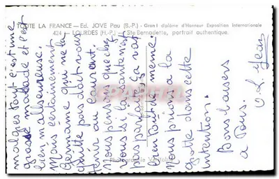 Santa Bernadette Soubirous — Retrato autêntico — editor Jove, Château-Fort, Lourdes — Verso