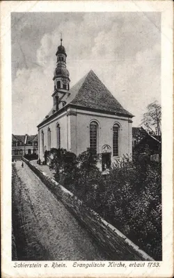 Bilhete postal antigo Schierstein rhein Evangelische Kirche