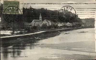 Bilhete postal antigo As Margens Do Rio Loire Chaumont Vire Vista Do Ponte
