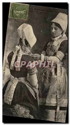 Duas jovens mulheres em trajes bretones de Quimper — Editor E. Hamonic, Série 8
