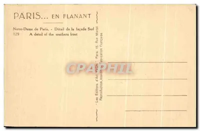 Nossa Senhora de Paris — Detalhe da fachada Sul — As Edições de Arte 'NATION' — Verso