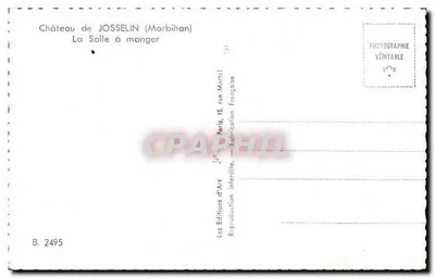 Zamek JOSSELIN (Morbihan) — Sala do jedzenia — Éditions d'Art, Paryż — Rewers