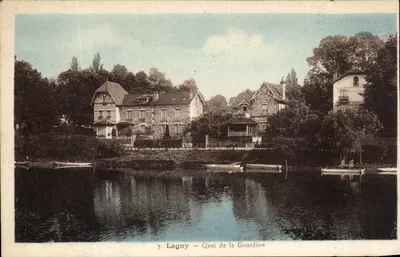 Lagny — Margem da Gourdine — vista das casas e dos barcos na água