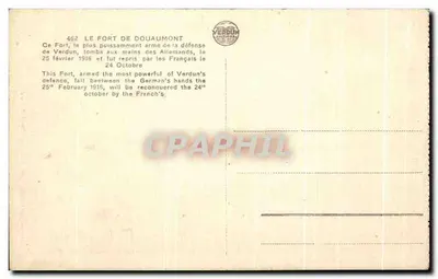 Het Fort Douaumont — Verdun — uitgever Verdon, n° 462 — Achterkant