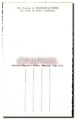 As margens do Doubs em Chalezeule — Arredores de Besançon-les-Bains — Bromure Péquignot, editor, Besançon (rep. int.) — Verso