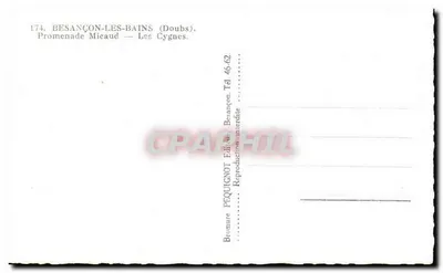 BESANÇON-LES-BAINS — Promenade Micaud — Os Cisnes — Editor PEQUIGNOT, n° 174 — Verso