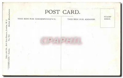 Dois crianças sob a bandeira belga — Fred's Spurgin — Inter-art Co. Red Lion Square, London, W.C. — Série 'COMRADE' No. 904 — Verso