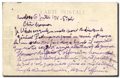 Bilhete postal antigo Suippes Casa destruída ao redor da Igreja Militaria — Verso