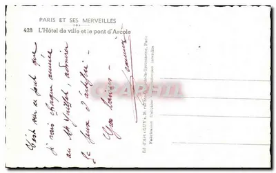 Paris — O Hôtel de Ville e o ponte d'Arcole — Ed. d'Art GUY — Verso