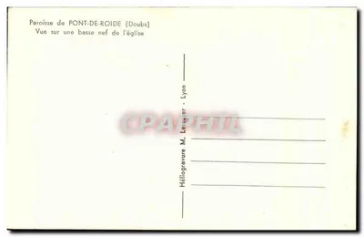 Kościół w Pont-de-Roide — widok na niską nawę — Héliogravure M. Lézayer, Lyon — Rewers