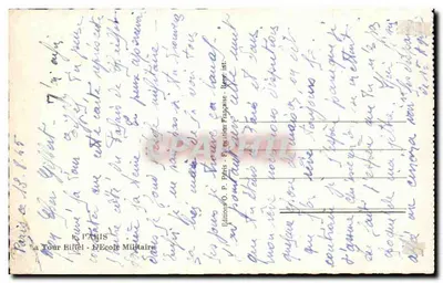 A Torre Eiffel — Paris — Edições O. P. Paris - Escola Militar — Verso