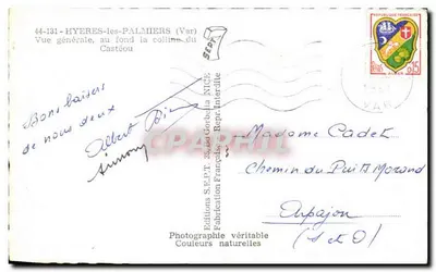 Hyères-les-Palmiers — Visão geral, no fundo a colina do Castéou — Edições S.E.P.T. (Var) — Verso