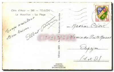 Le Mourillon - A Praia — Costa Azul — Toulon — Edições ARIS — Verso