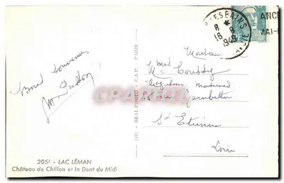 Zamek Chillon — Jezioro Leman i Góra Środkowa Południowa — Réal Photo C.A.P. Paris nr 2051 — Rewers