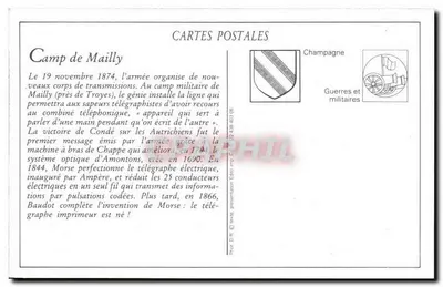 Camp de Mailly — Installation du poste télégraphique sans fil — Éditeur Champagnes, Guerres et militaires — Verso