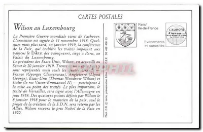 Przyjazd Prezydenta Wilsona do Luksemburgu — 20 stycznia 1919 — Wydawca L'Aurore, Paryż — Rewers
