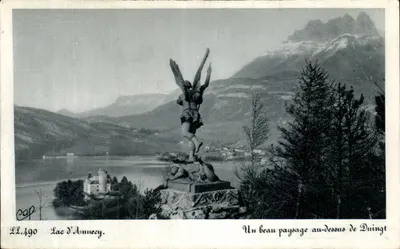 Bilhete postal antigo Lago Annecy Um belo paisagem acima de Duingt